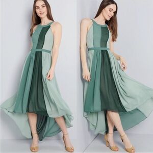 ModCloth Peachy Queen Green Seafoam Colorblock Chiffon High Low Maxi Dress